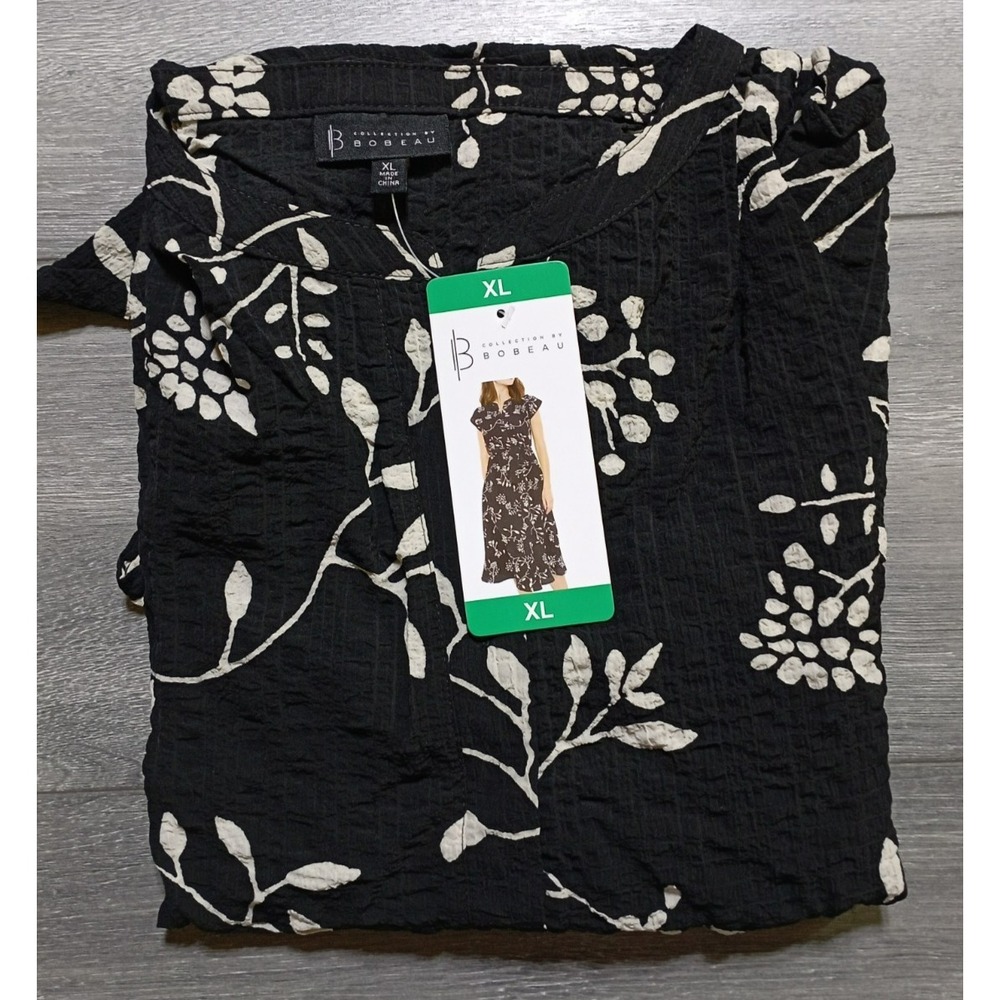 Bobeau B Collection Dress Womens XL Black Belted Floral Midi MD5WJ4 NEW
